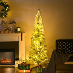 HOMCOM 5ft Pencil Christmas Tree, Slim Artificial Christmas Tree with Realistic Branches and Warm White LED Lights, Green