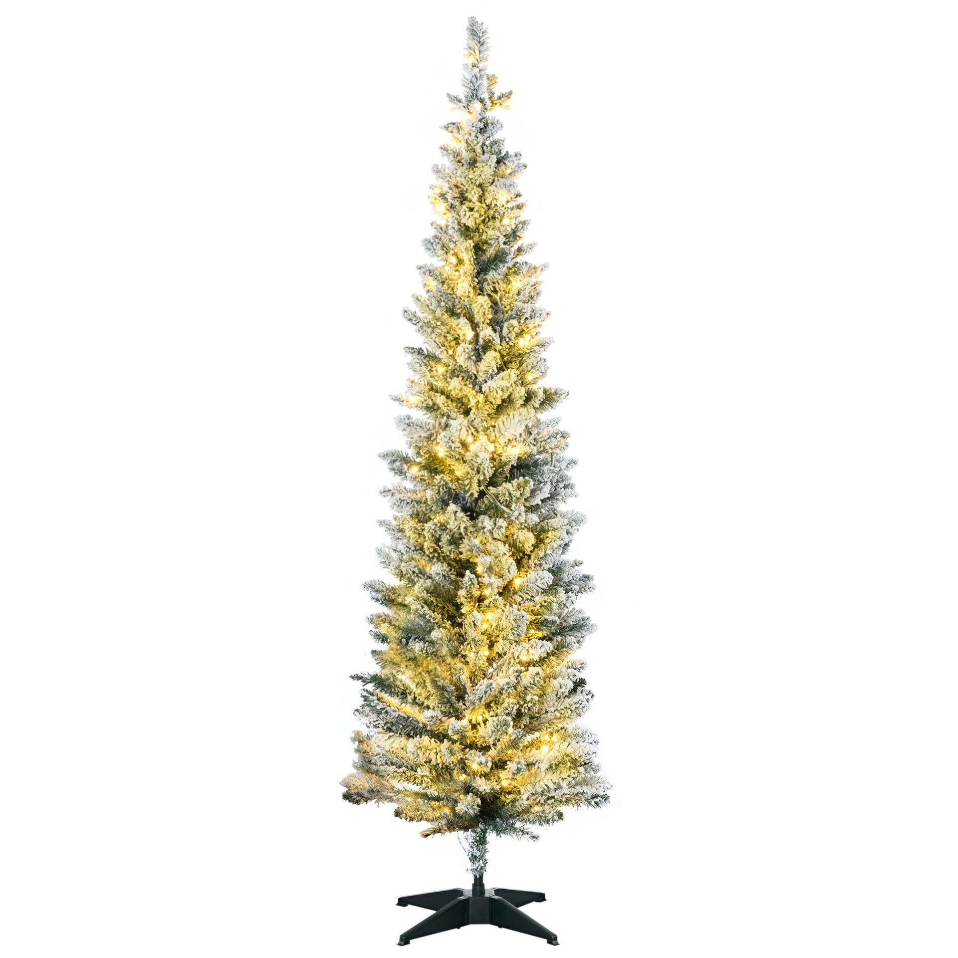 HOMCOM 5ft Pencil Christmas Tree, Slim Artificial Christmas Tree with Realistic Branches and Warm White LED Lights, Green