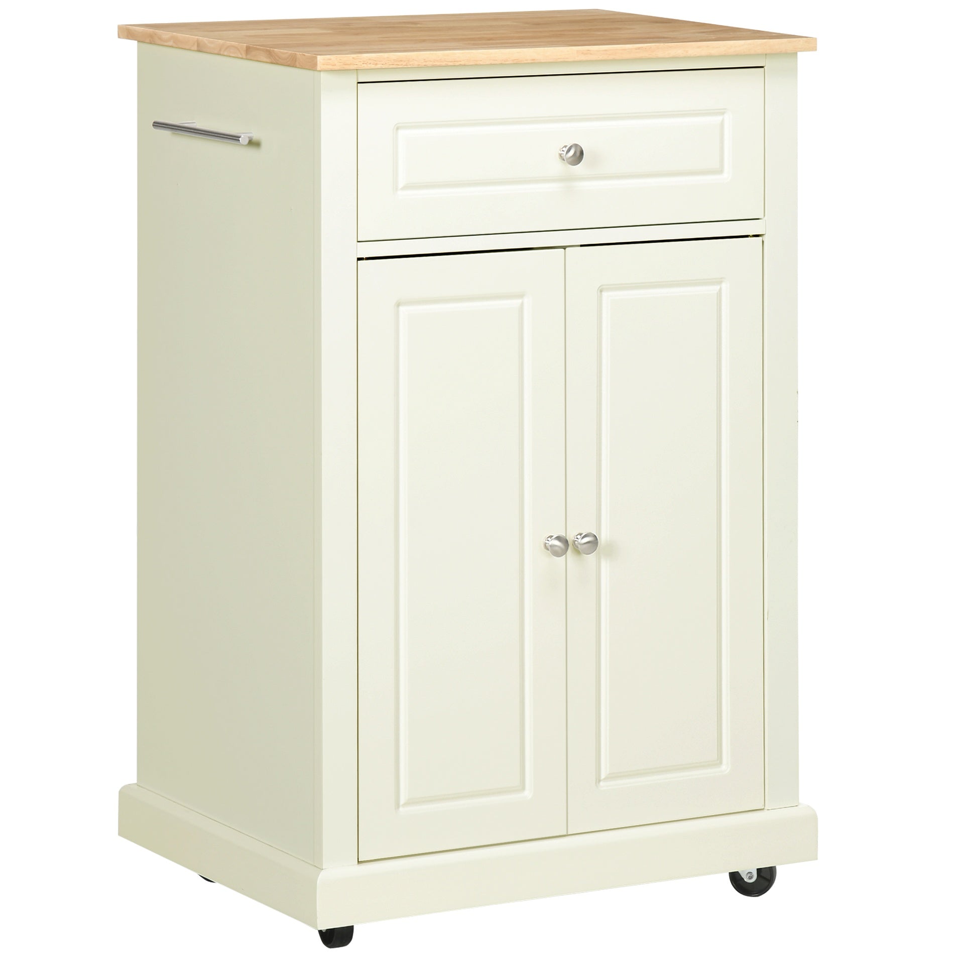 HOMCOM Rolling Kitchen Island Cart, Portable Serving Trolley Table with Drawer, Adjustable Shelf and 2 Towel Racks, Cream White