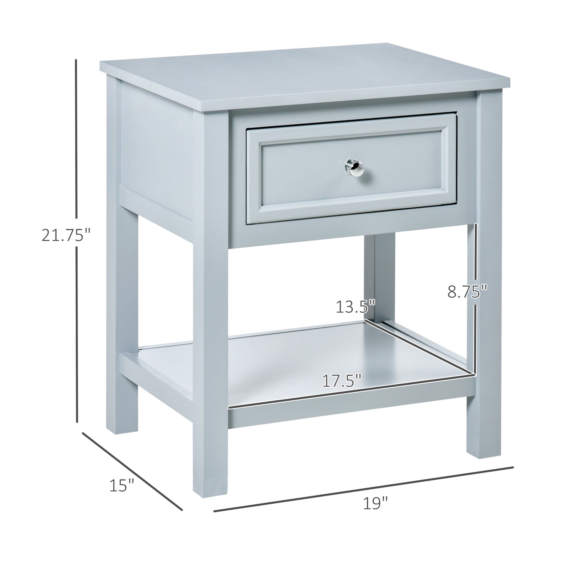HOMCOM Sofa Side Table, Accent End Table with Storage Drawer and Bottom Shelf for Living Room,Gray