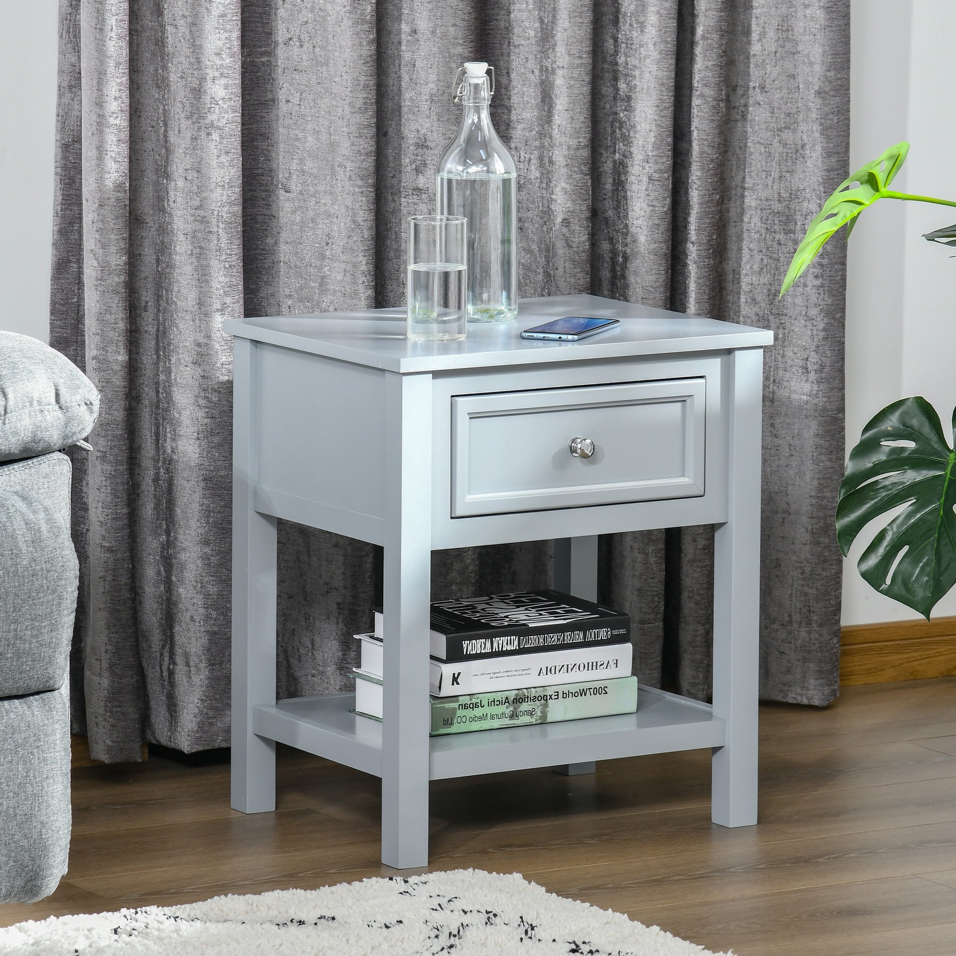 HOMCOM Sofa Side Table, Accent End Table with Storage Drawer and Bottom Shelf for Living Room,Gray
