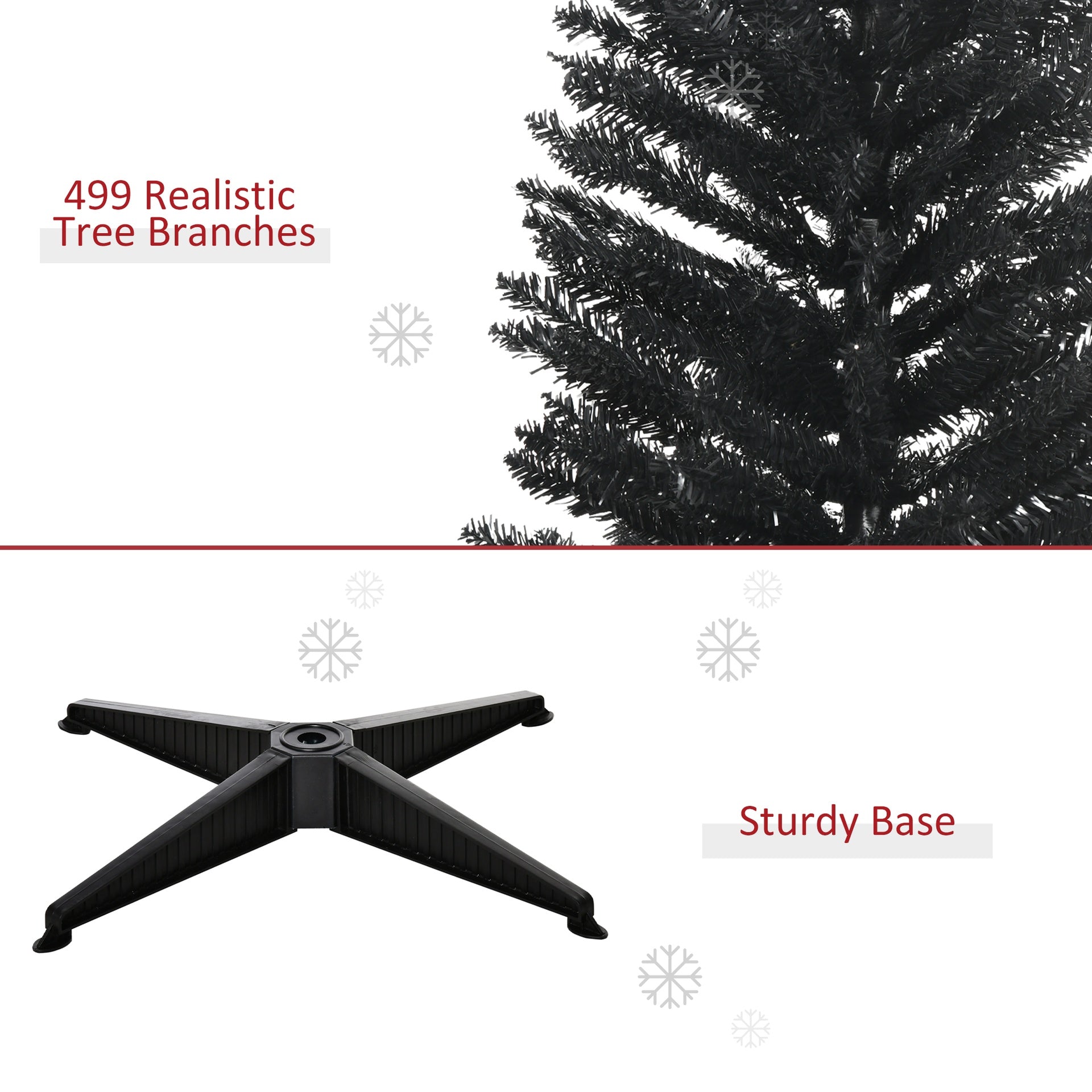 HOMCOM 7ft Unlit Pencil Artificial Christmas Tree with Realistic Branches and 499 Tips, Plastic Base, Black