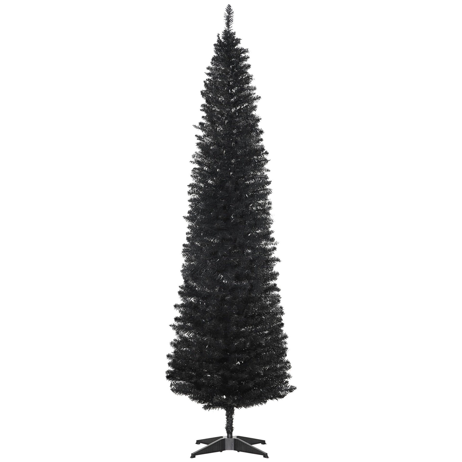 HOMCOM 7ft Unlit Pencil Artificial Christmas Tree with Realistic Branches and 499 Tips, Plastic Base, Black
