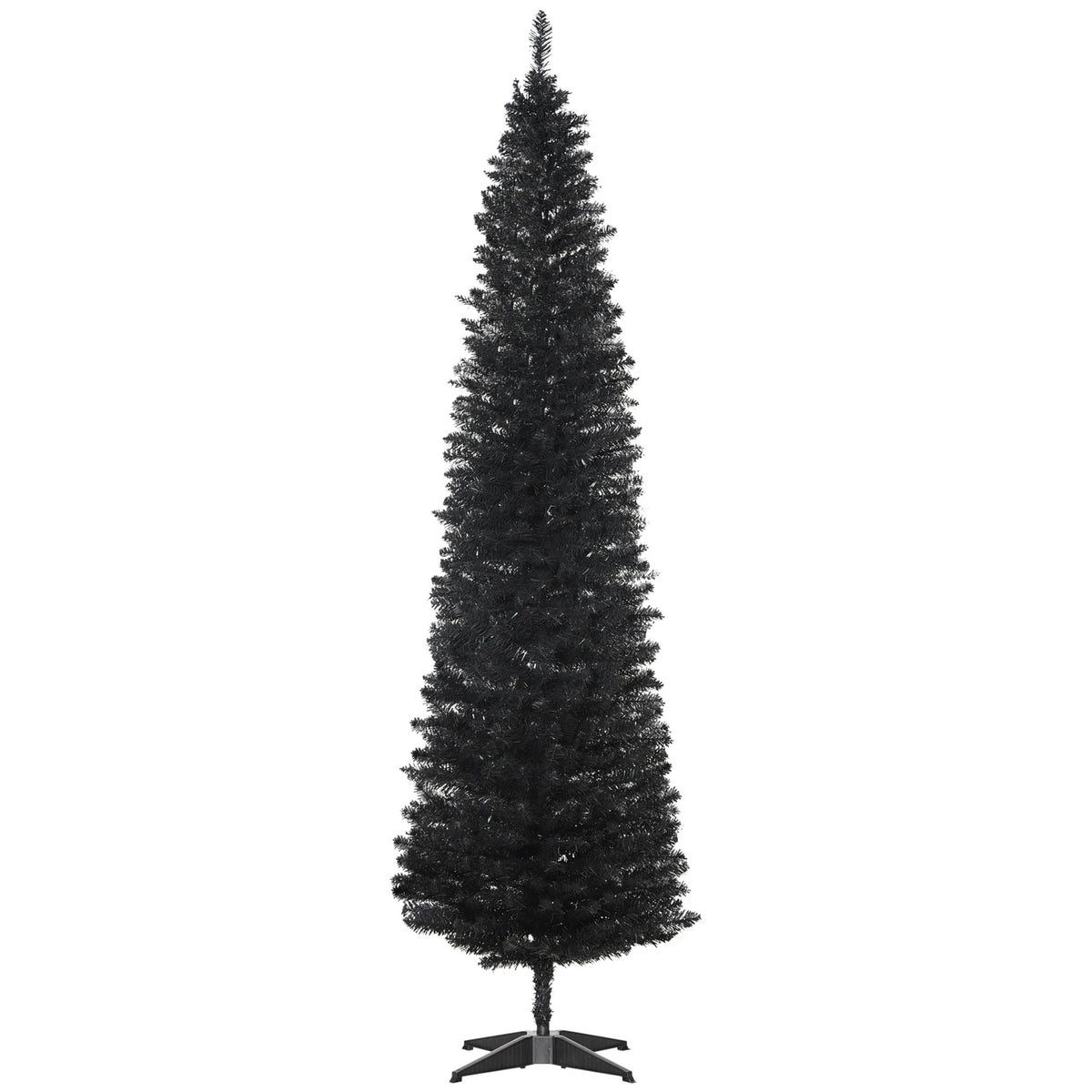 HOMCOM 7ft Unlit Pencil Artificial Christmas Tree with Realistic Branches and 499 Tips, Plastic Base, Black