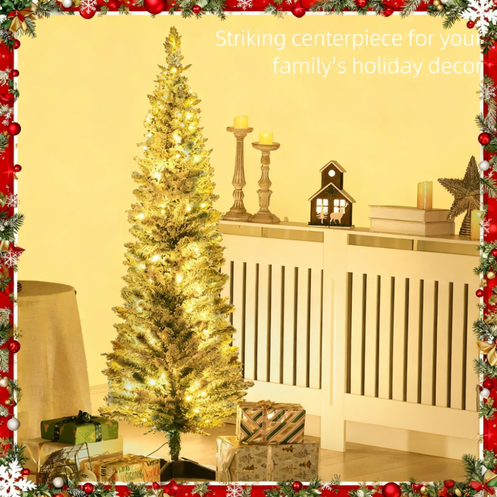 5ft Slim Artificial Christmas Tree,Pencil Christmas Tree with Realistic Branches and Warm White LED Lights