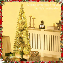 5ft Slim Artificial Christmas Tree,Pencil Christmas Tree with Realistic Branches and Warm White LED Lights