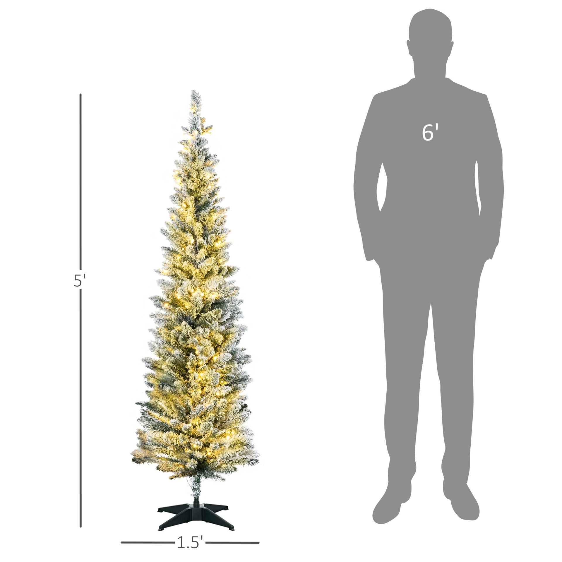 5ft Slim Artificial Christmas Tree,Pencil Christmas Tree with Realistic Branches and Warm White LED Lights
