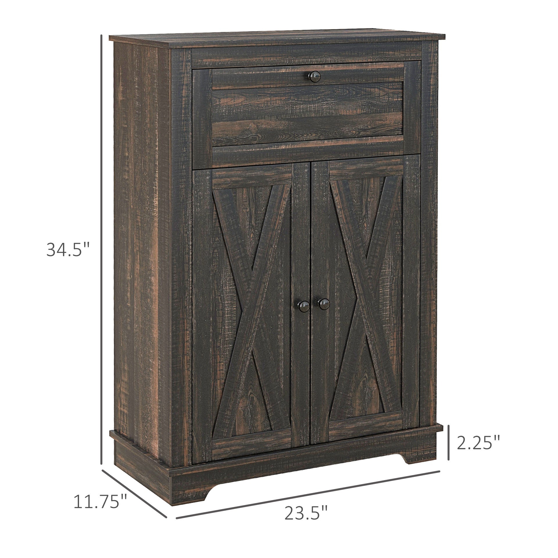 HOMCOM Farmhouse Sideboard Storage Cabinet with Doors and Drawer for Kitchen, Living room, 23.5"x11.75"x34.5", Dark Brown