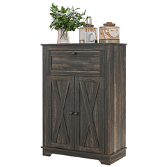HOMCOM Farmhouse Sideboard Storage Cabinet with Doors and Drawer for Kitchen, Living room, 23.5"x11.75"x34.5", Dark Brown