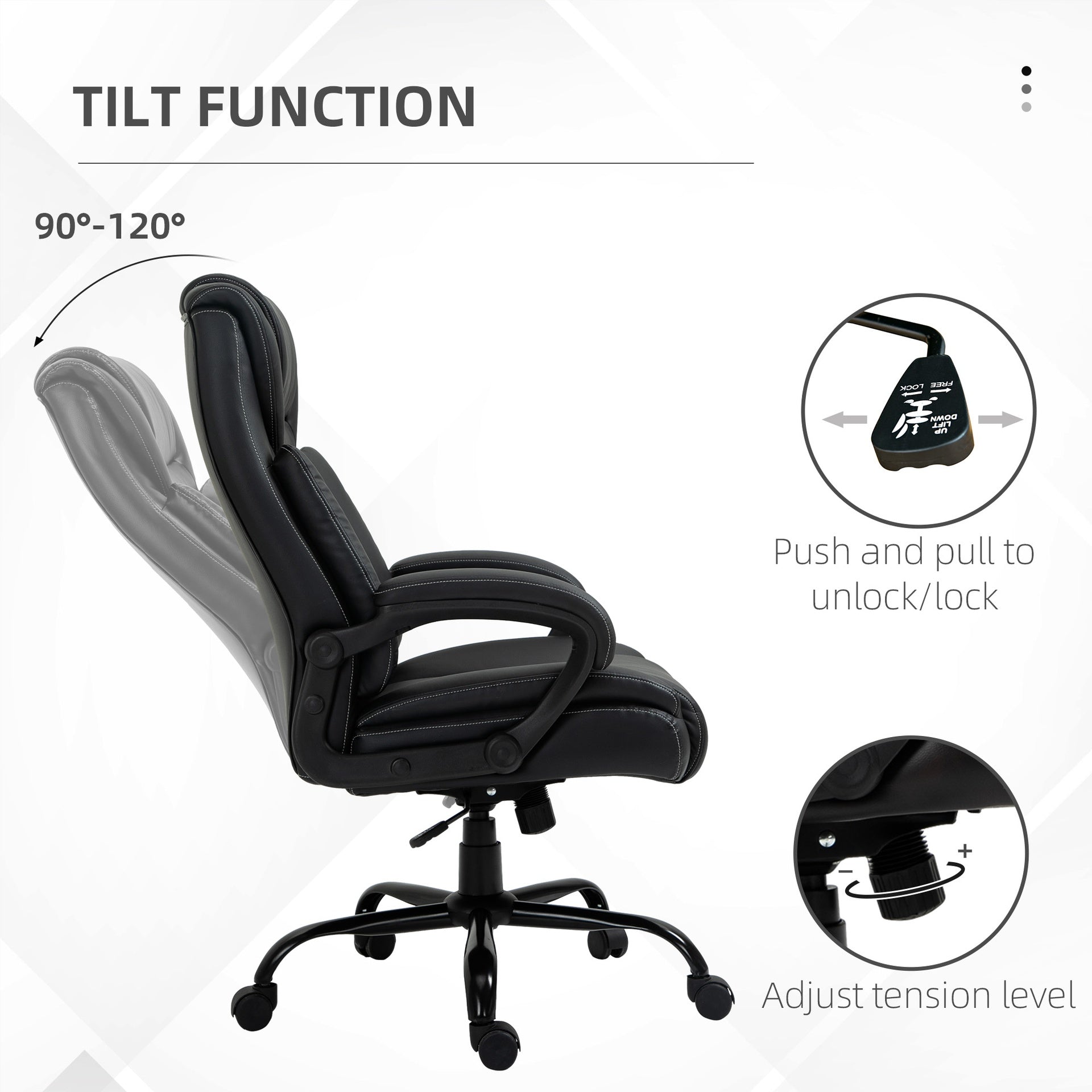 Vinsetto Big and Tall 400lbs Executive Office Chair with Wide Seat, Computer Desk Chair with High Back PU Leather Ergonomic Upholstery, Adjustable Height and Swivel Wheels, Black