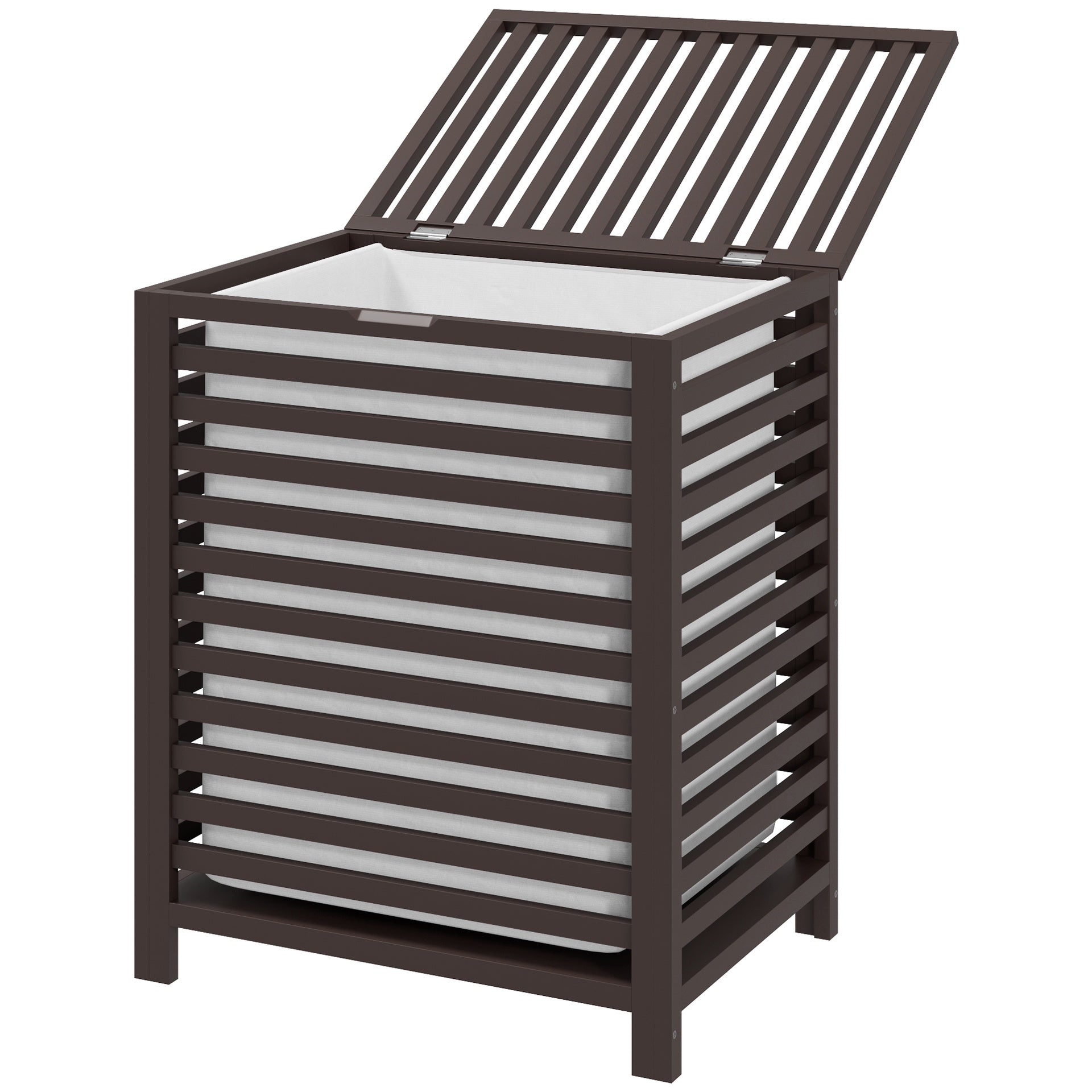 HOMCOM 55 L Bamboo Laundry Basket with Lid, Cloth Hamper with Removable Liner Bag, 19.75 x 14.25 x 23.5 Inches, Coffee