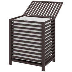 HOMCOM 55 L Bamboo Laundry Basket with Lid, Cloth Hamper with Removable Liner Bag, 19.75 x 14.25 x 23.5 Inches, Coffee