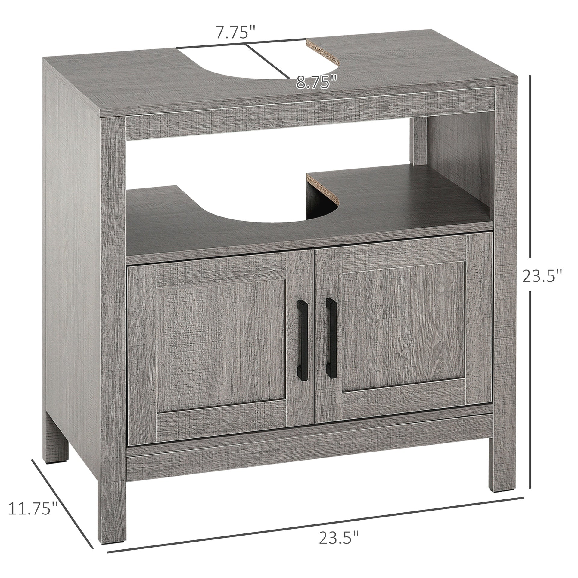 kleankin Pedestal Sink Storage Cabinet, Bathroom Under Sink Cabinet with 2 Doors and Open Shelf, Bathroom Vanity, Gray