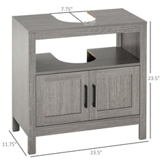 kleankin Pedestal Sink Storage Cabinet, Bathroom Under Sink Cabinet with 2 Doors and Open Shelf, Bathroom Vanity, Gray