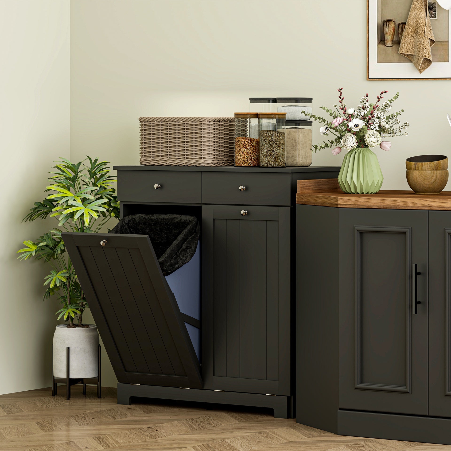 HOMCOM Laundry Hamper Cabinet, Laundry Cabinet with 2 Tilt Out Laundry Baskets and 2 Drawers, Black