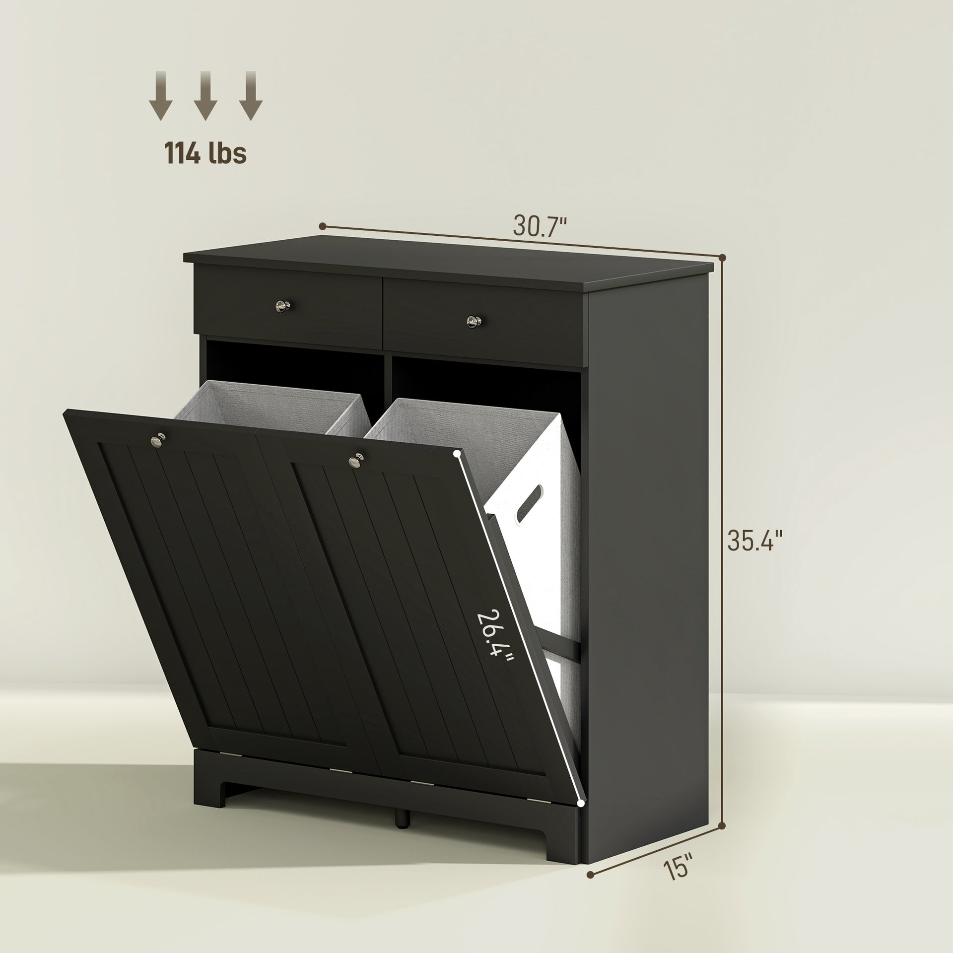 HOMCOM Laundry Hamper Cabinet, Laundry Cabinet with 2 Tilt Out Laundry Baskets and 2 Drawers, Black