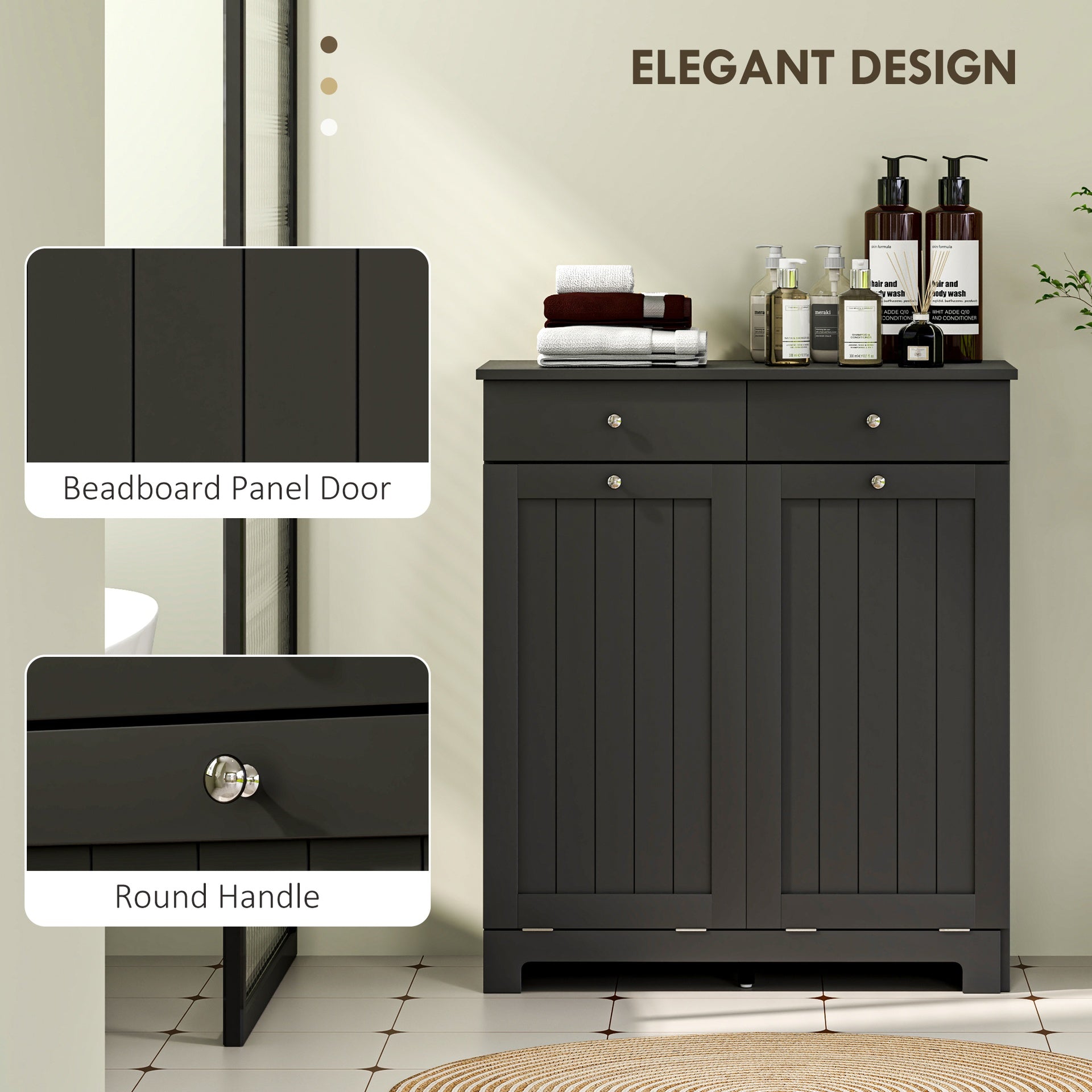 HOMCOM Laundry Hamper Cabinet, Laundry Cabinet with 2 Tilt Out Laundry Baskets and 2 Drawers, Black
