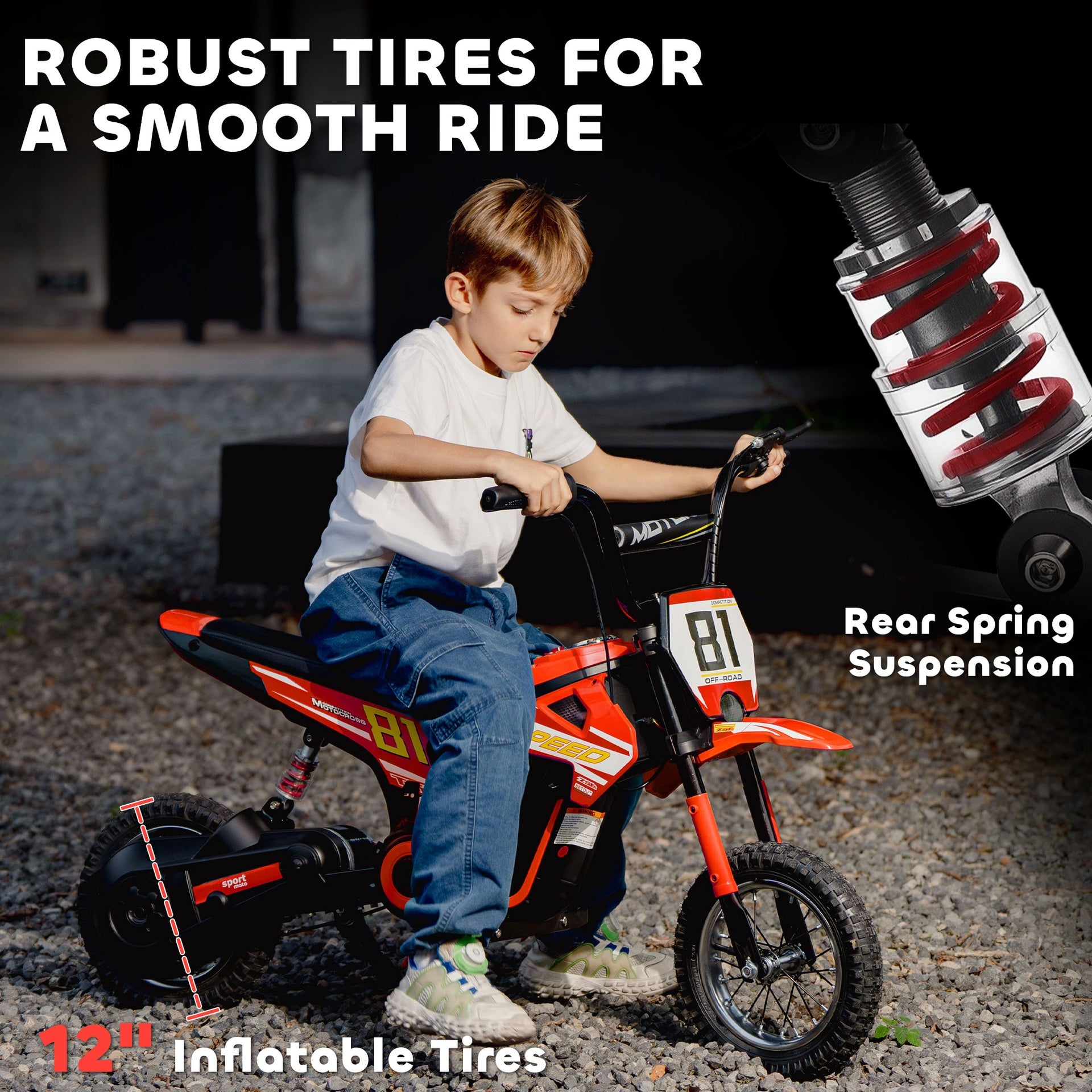 Qaba 24V Kids Motorcycle, Electric Dirt Bike with 250W Motor, Up to 9.9 MPH, 12" Inflatable Tires and Rear Suspension, Red