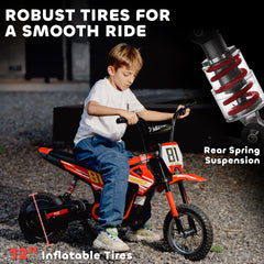 Qaba 24V Kids Motorcycle, Electric Dirt Bike with 250W Motor, Up to 9.9 MPH, 12" Inflatable Tires and Rear Suspension, Red