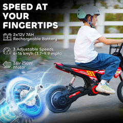 Qaba 24V Kids Motorcycle, Electric Dirt Bike with 250W Motor, Up to 9.9 MPH, 12" Inflatable Tires and Rear Suspension, Red