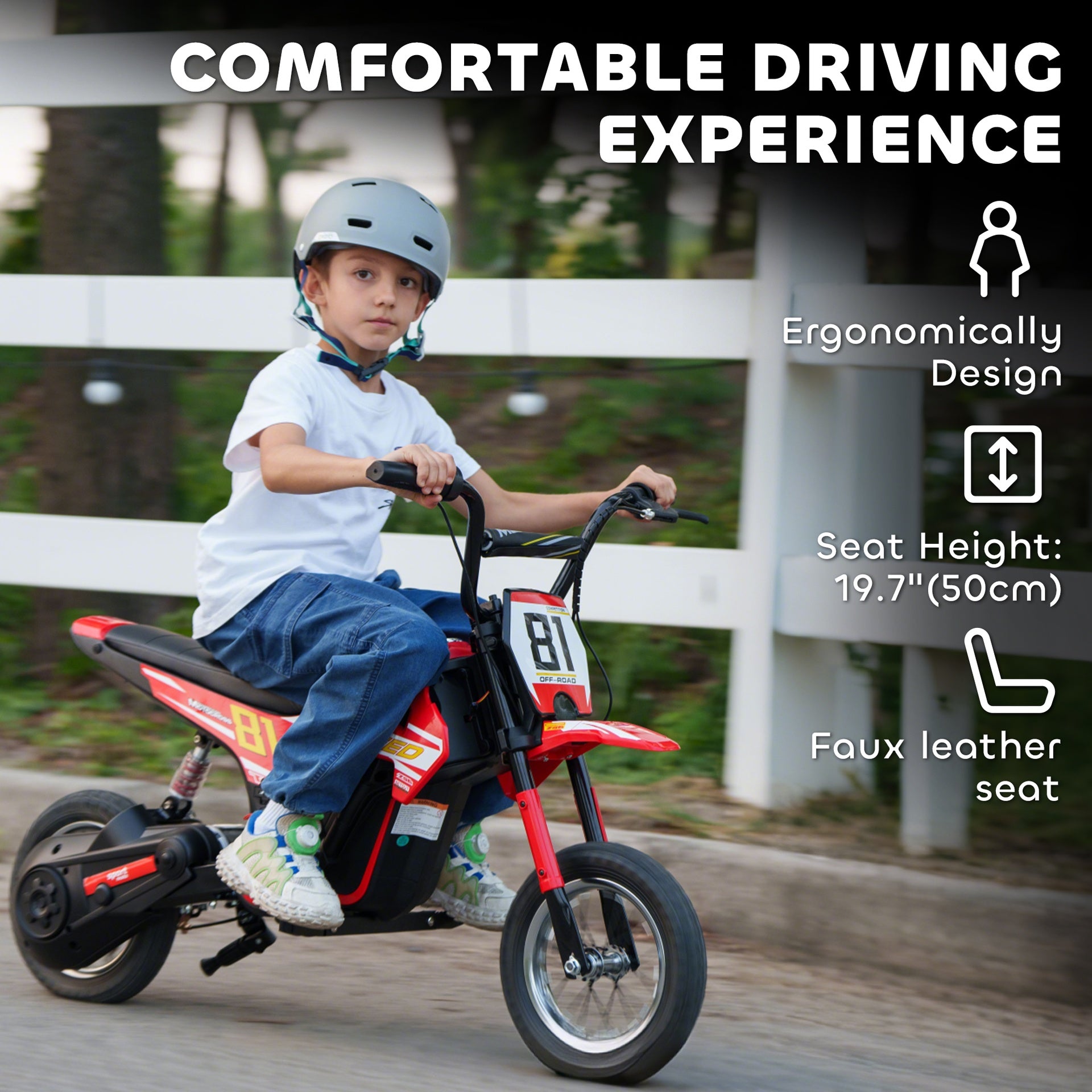Qaba 24V Kids Motorcycle, Electric Dirt Bike with 250W Motor, Up to 9.9 MPH, 12" Inflatable Tires and Rear Suspension, Red