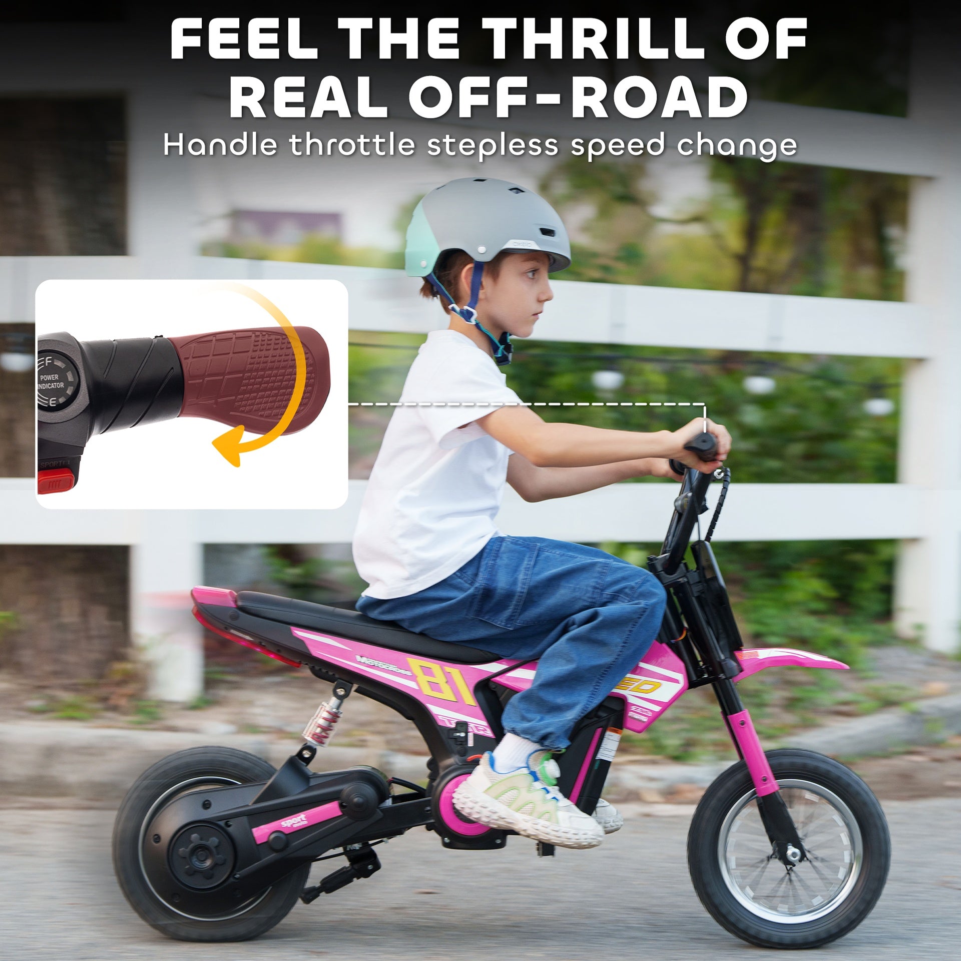 Qaba 24V Kids Motorcycle, Electric Dirt Bike with 250W Motor, Up to 9.9 MPH, 12" Inflatable Tires and Rear Suspension, Pink