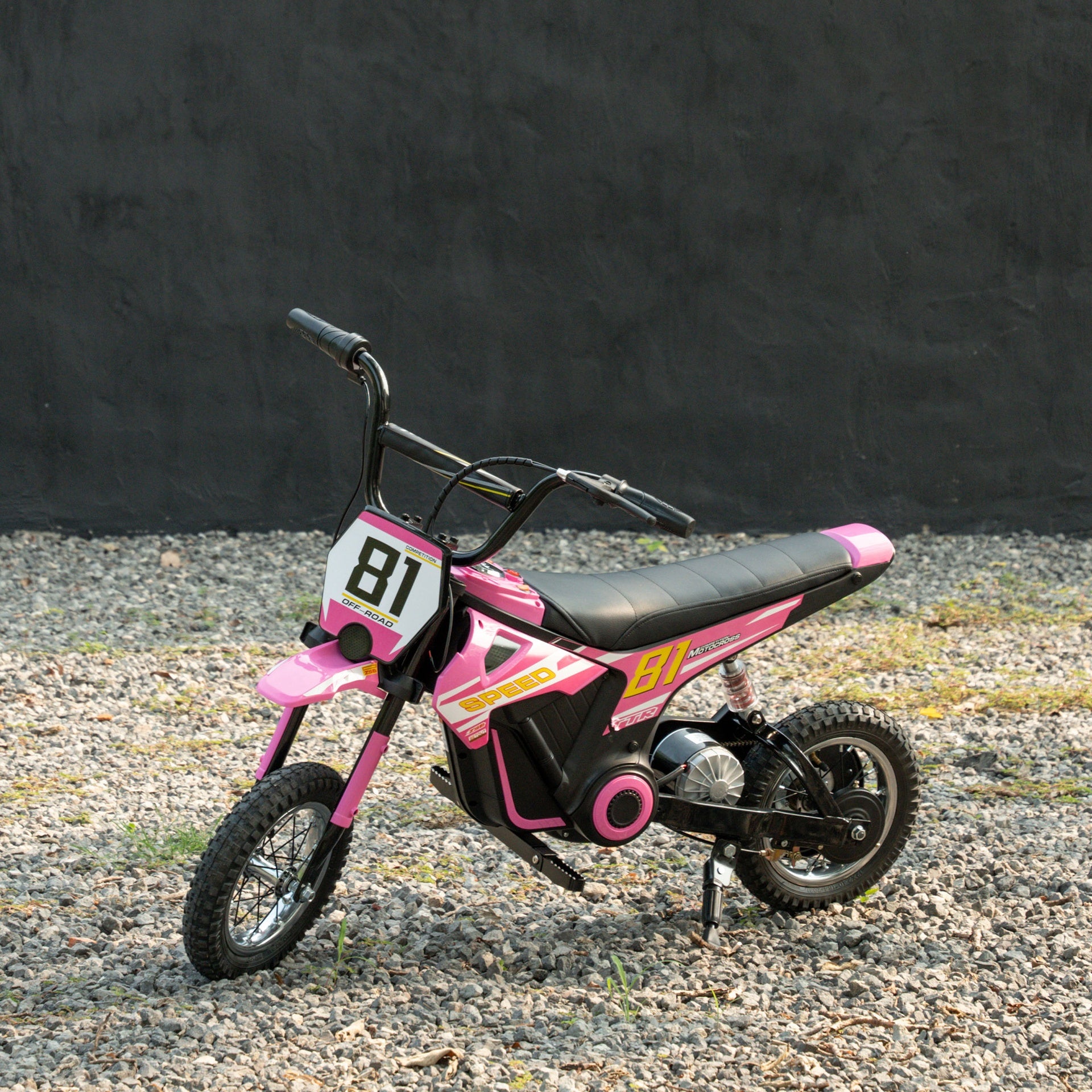 Qaba 24V Kids Motorcycle, Electric Dirt Bike with 250W Motor, Up to 9.9 MPH, 12" Inflatable Tires and Rear Suspension, Pink