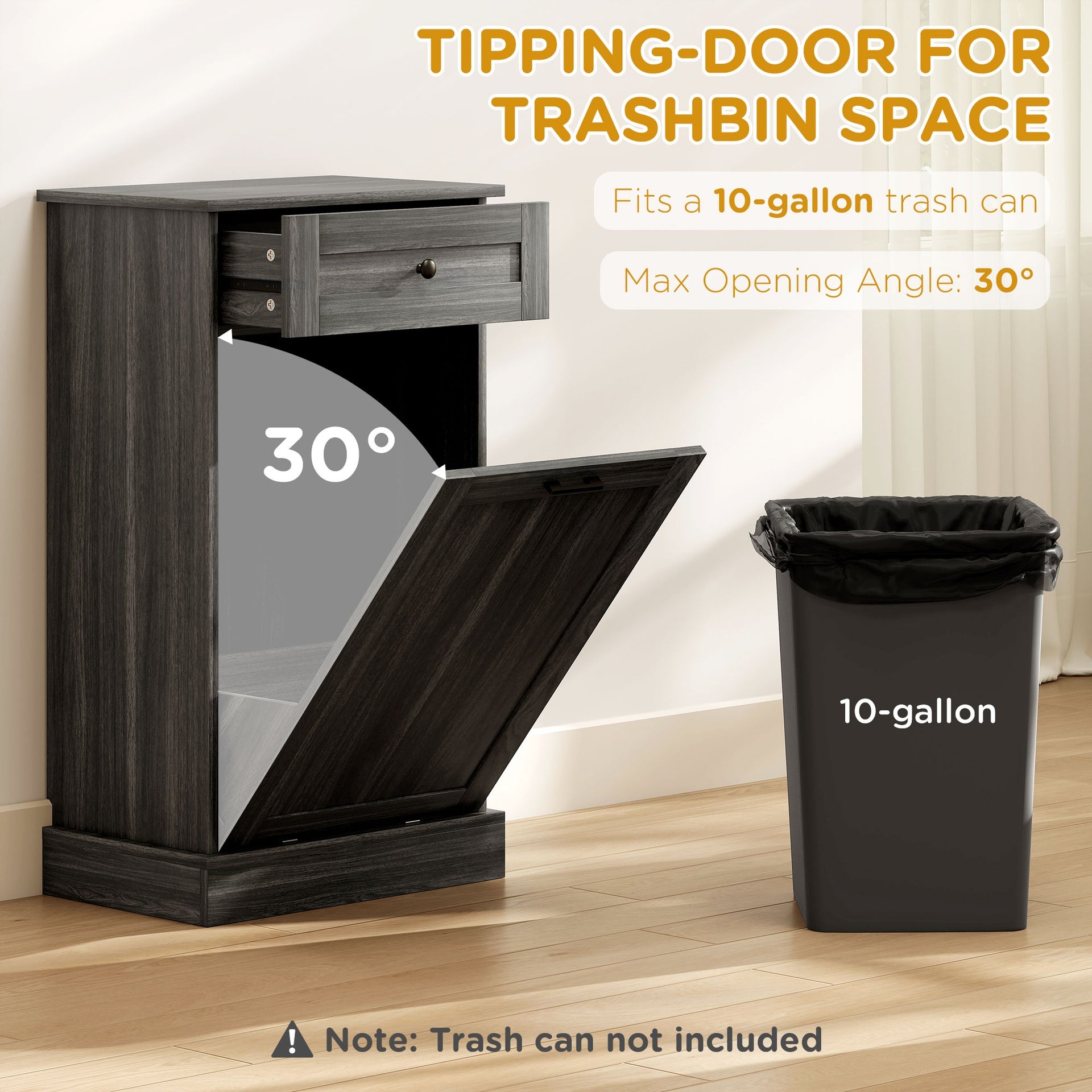 HOMCOM Kitchen Tilt Out Trash Bin Cabinet Free Standing Storage Cabinet with Drawer, Charcoal Gray