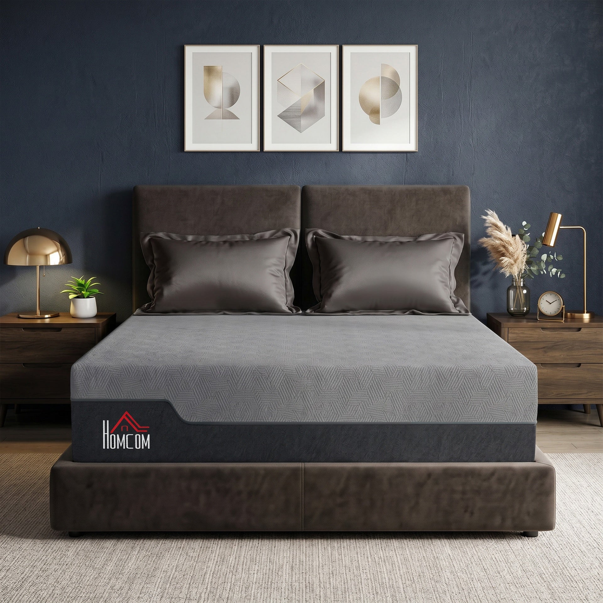 HOMCOM Queen Mattress, 14 Inch Memory Foam Mattress for Pressure Relief, Graphene Gel Cooling Copper Bed in a Box, Made in USA