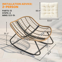 Outsunny Indoor Outdoor Papasan Rocking Chair, Oversized Rocking Egg Chair with Cushion for Garden, Patio, Beige