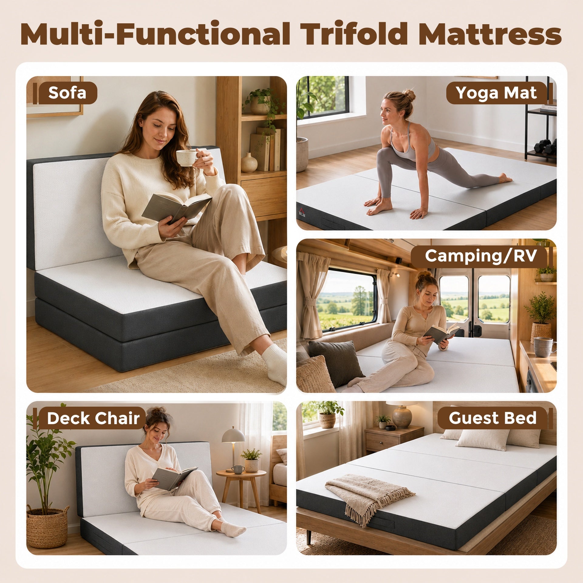 HOMCOM Trifold Mattress, 6 Inch Memory Foam Mattress for Guest, Camping, RV, Travel, Yoga, Made in USA, 80" x 60" x 6"