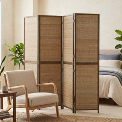 HOMCOM Room Divider, 4 Panel Folding Privacy Screen, 6 FT Tall Hand-Woven Bamboo Wall Partition, Brown