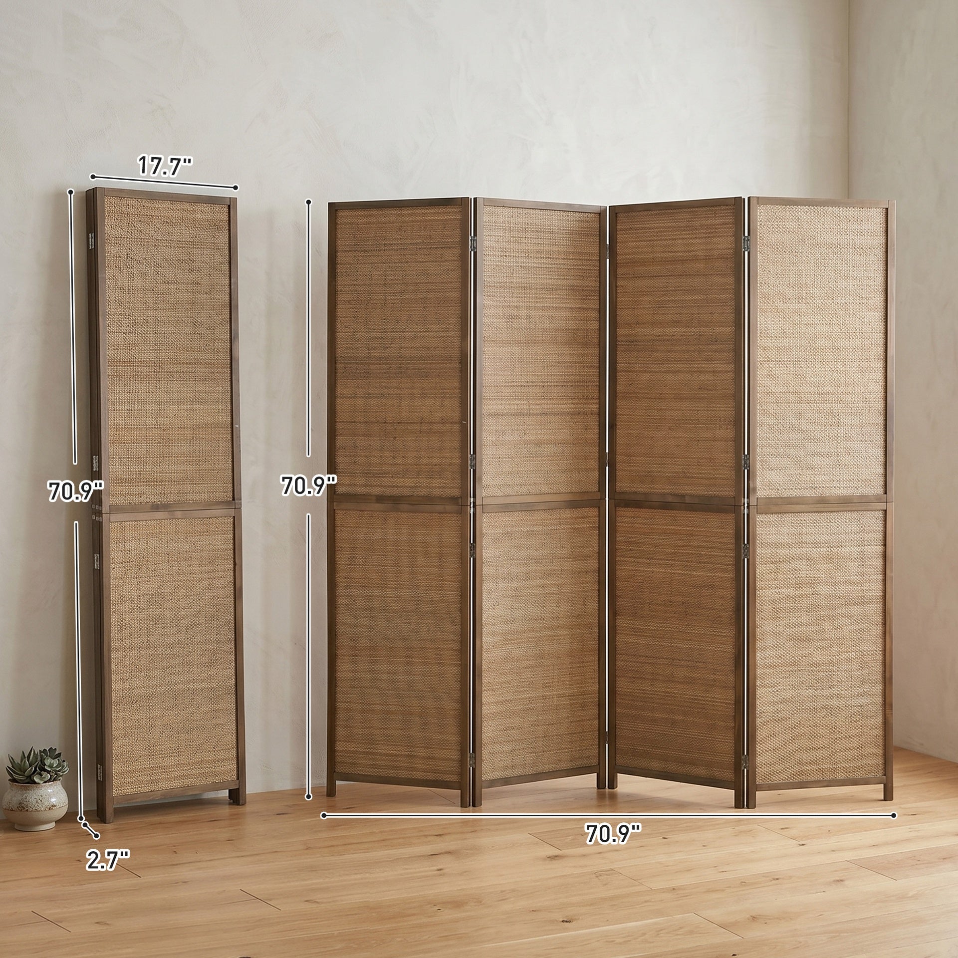 HOMCOM Room Divider, 4 Panel Folding Privacy Screen, 6 FT Tall Hand-Woven Bamboo Wall Partition, Brown
