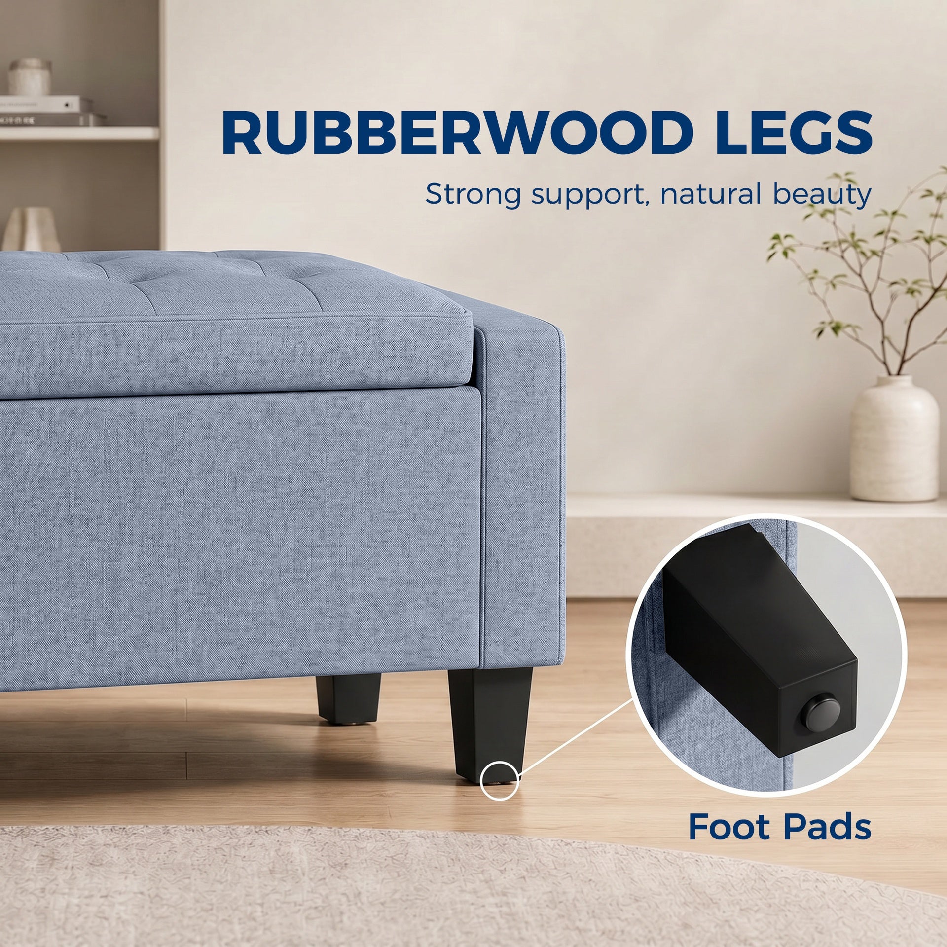 HOMCOM Storage Ottoman, Storage Bench with Wooden Legs, Tufted Armrests for Entryway, Living Room, Bedroom, 36.6", Dark Gray