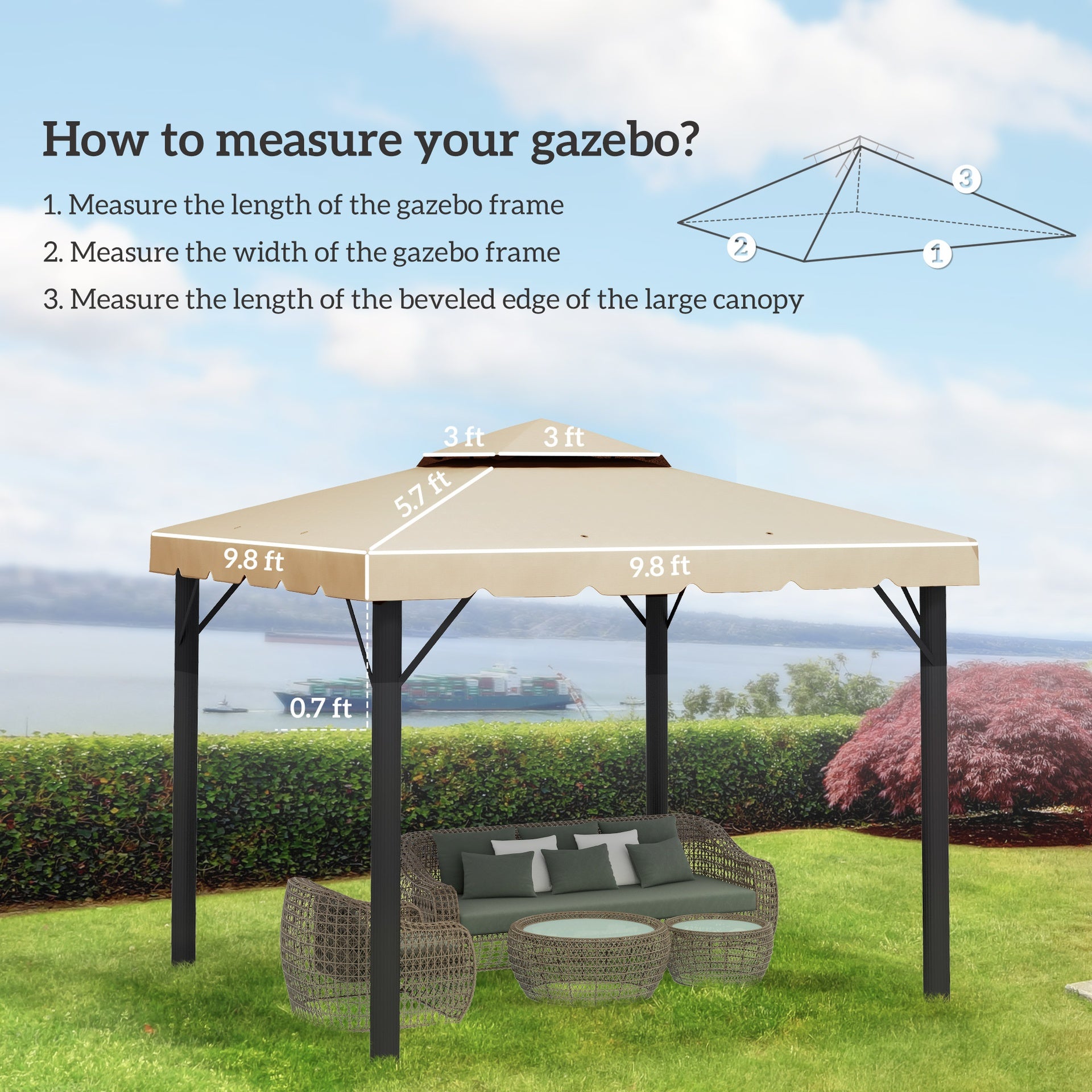 Outsunny Model 84C-051 or 84C-269 10' x 10' Gazebo Replacement Canopy, Beige