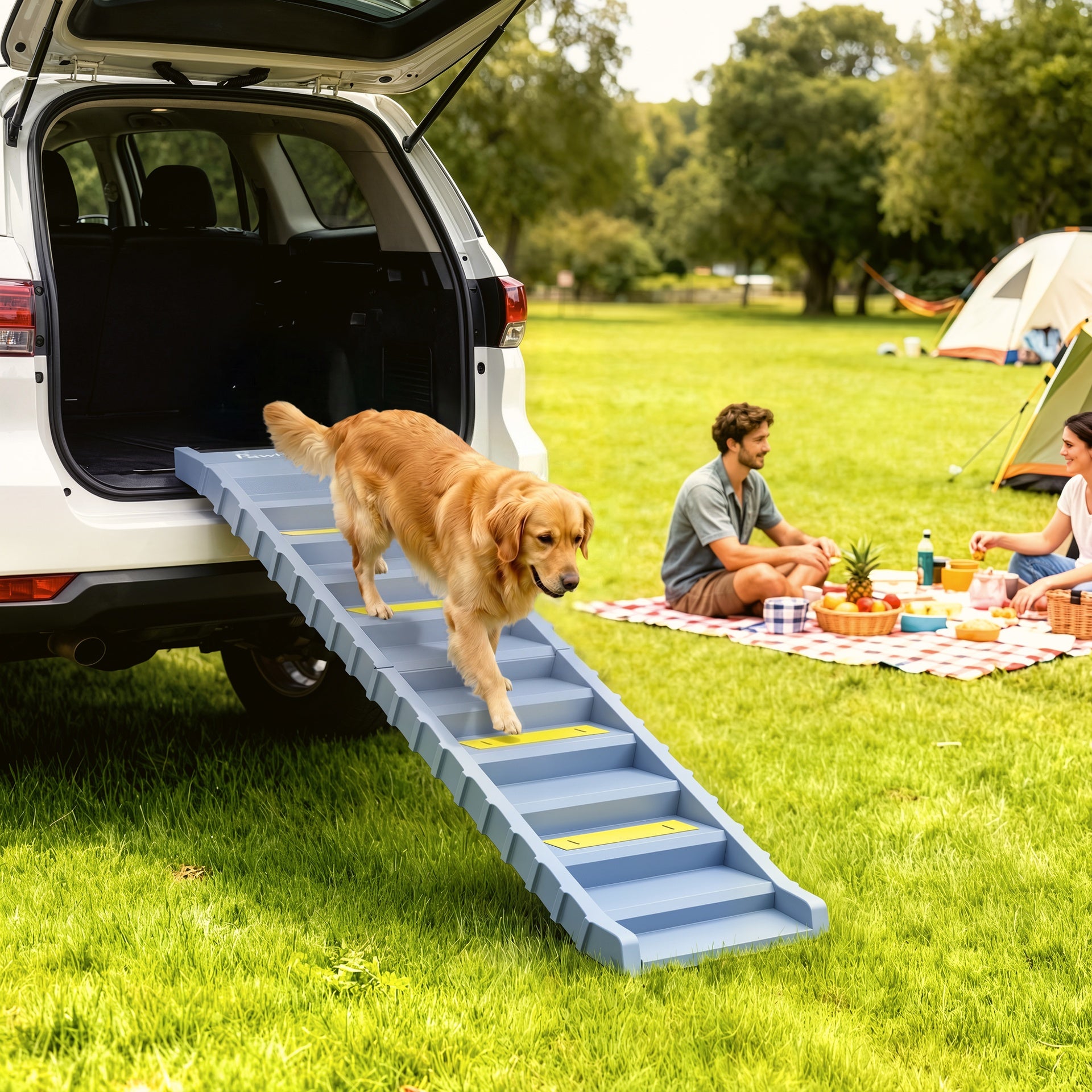 PawHut Dog Stairs for Car Truck SUV, Foldable Dog Ramp for Medium Small Dogs, Gray