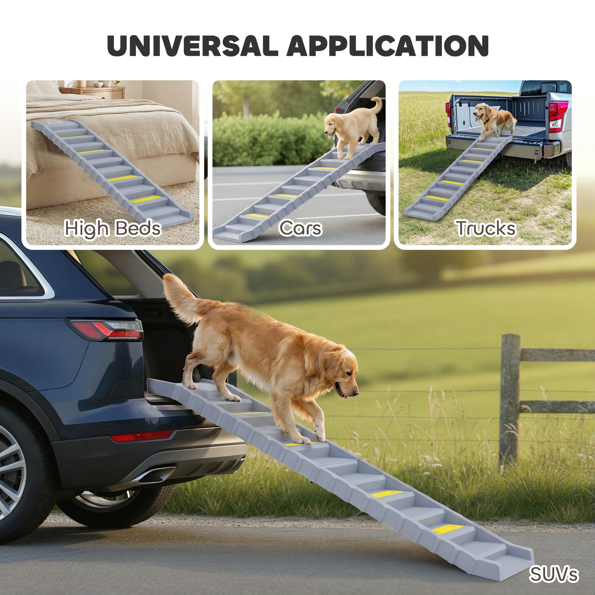 PawHut Dog Stairs for Car Truck SUV, Foldable Dog Ramp for Medium Small Dogs, Gray