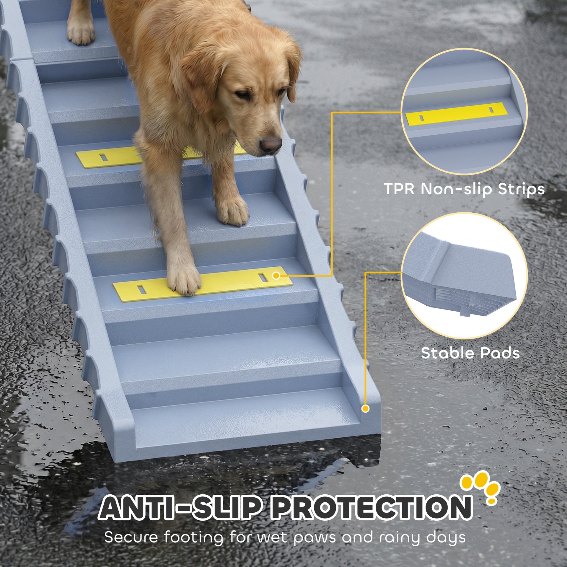 PawHut Dog Stairs for Car Truck SUV, Foldable Dog Ramp for Medium Small Dogs, Gray