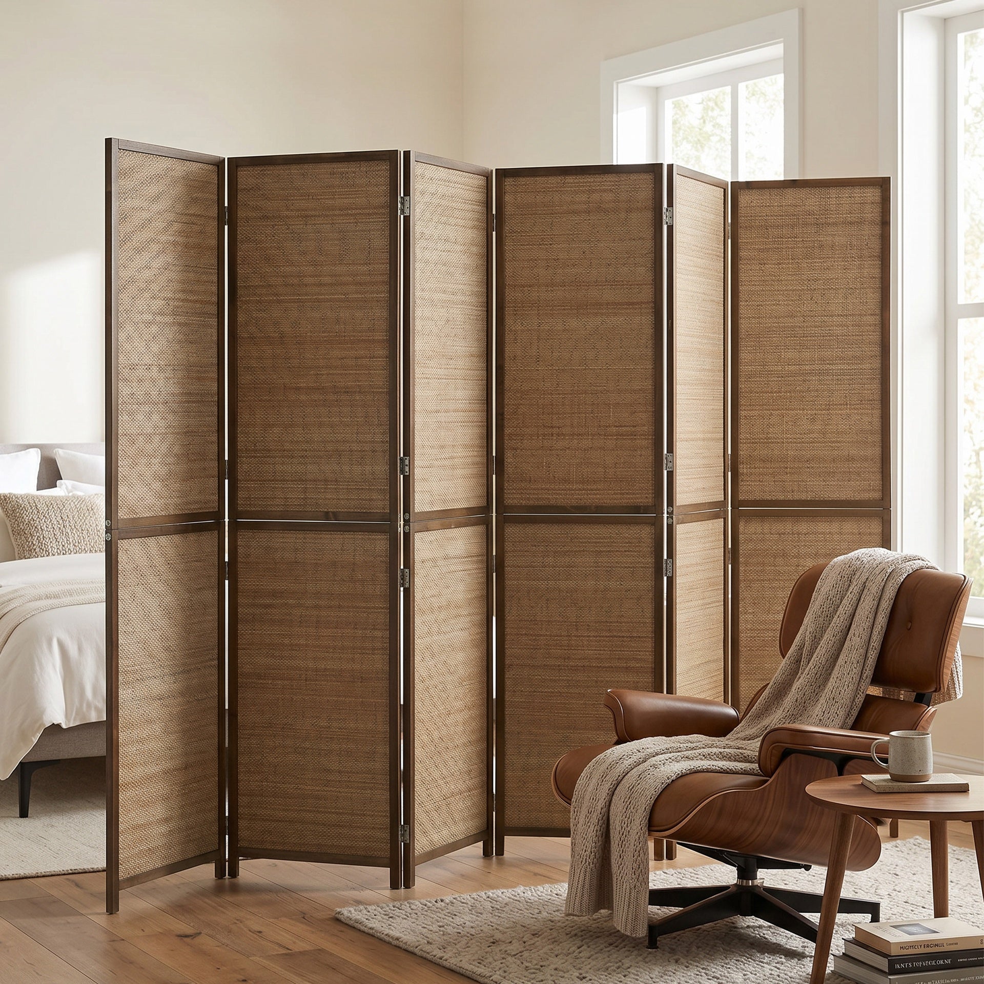 HOMCOM Room Divider, 6 Panel Folding Privacy Screen, 6 FT Tall Hand-Woven Bamboo Wall Partition, Brown