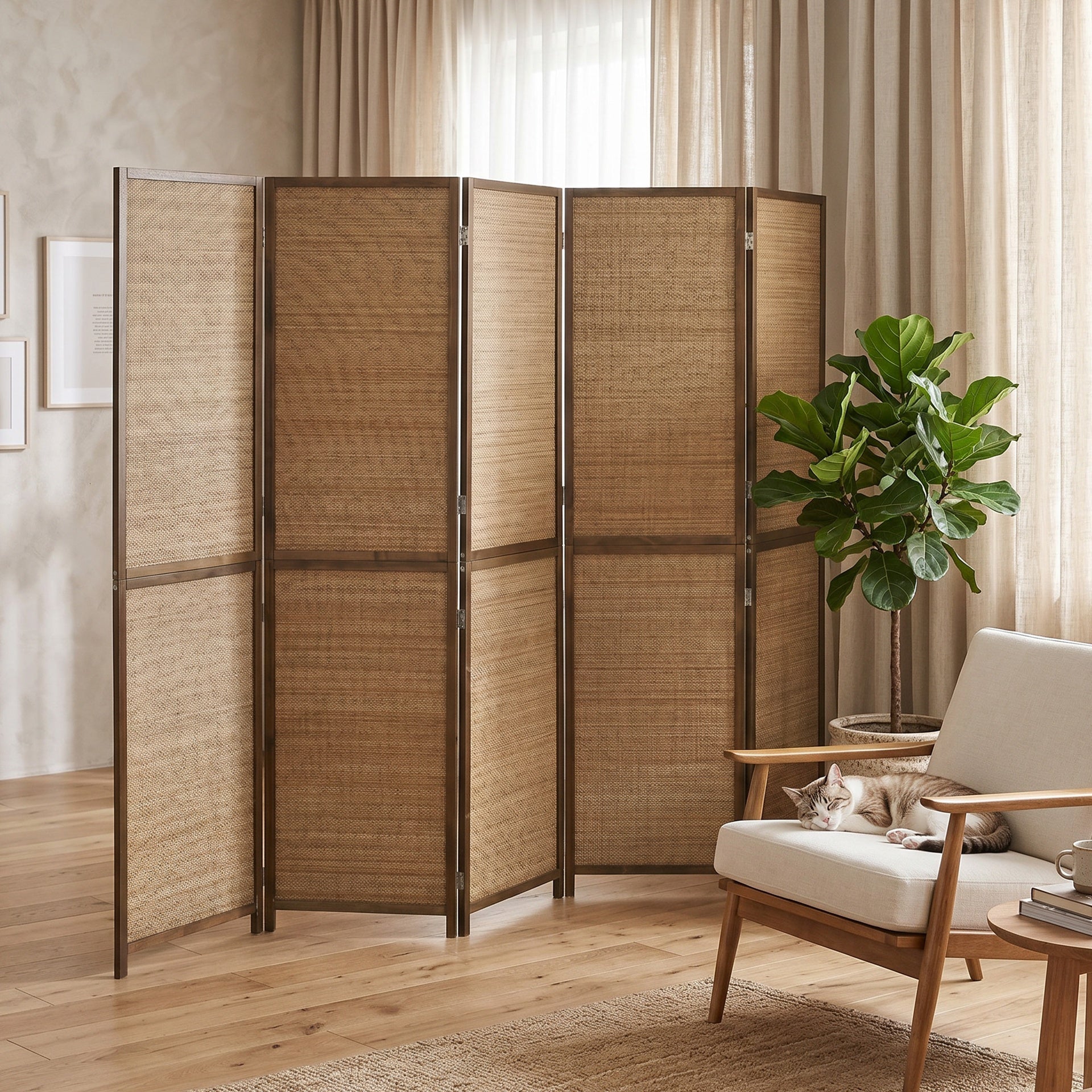 HOMCOM Room Divider, 6 Panel Folding Privacy Screen, 6 FT Tall Hand-Woven Bamboo Wall Partition, Brown