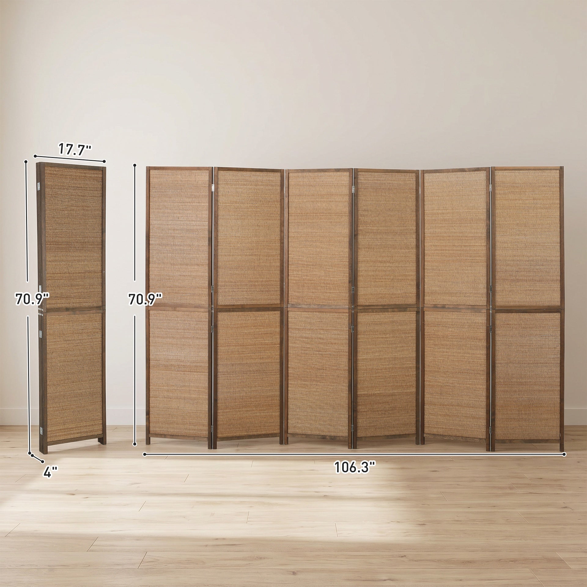 HOMCOM Room Divider, 6 Panel Folding Privacy Screen, 6 FT Tall Hand-Woven Bamboo Wall Partition, Brown