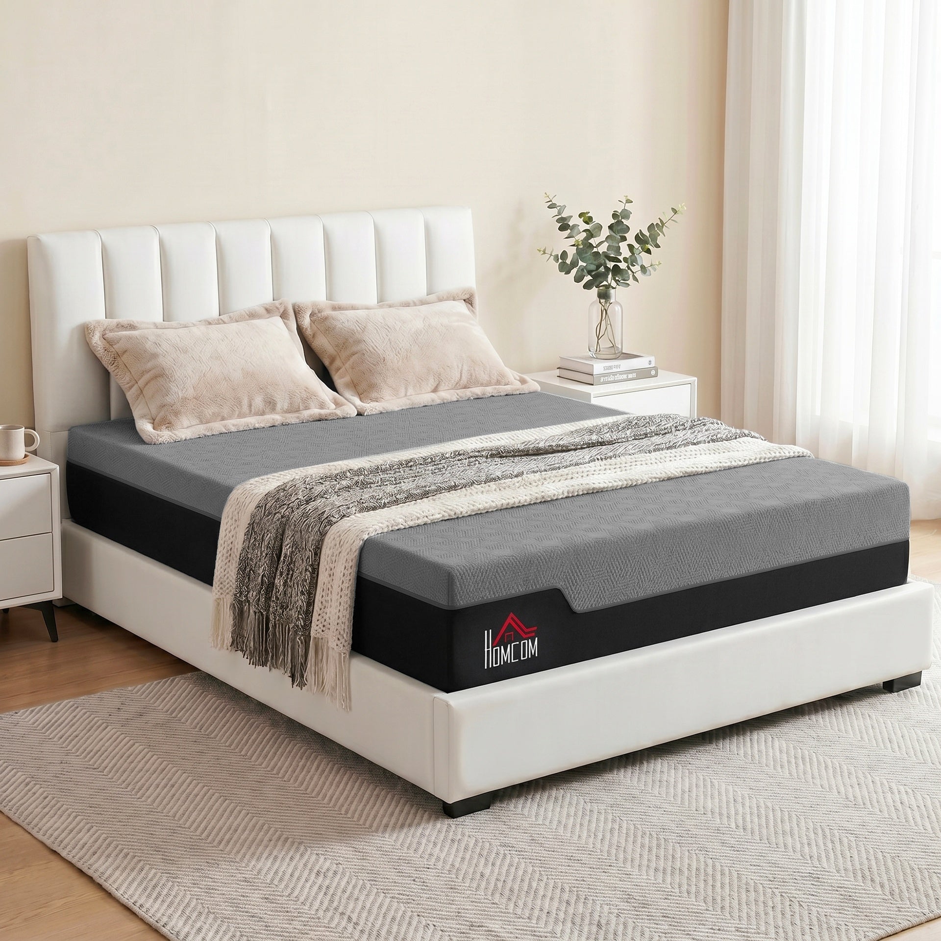 HOMCOM Queen Mattress, 12 Inch Memory Foam Mattress for Pressure Relief, Graphene Gel Cooling Copper Bed in a Box, Made in USA