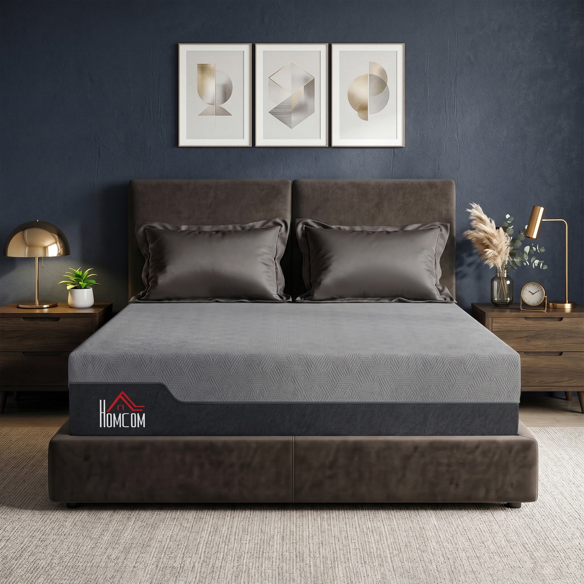 HOMCOM Queen Mattress, 12 Inch Memory Foam Mattress for Pressure Relief, Graphene Gel Cooling Copper Bed in a Box, Made in USA