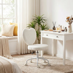 HOMCOM Heart Love Shaped Back Design Vanity Chair,  Office Chair with Adjustable Height and 360 Swivel Castor Wheels, White