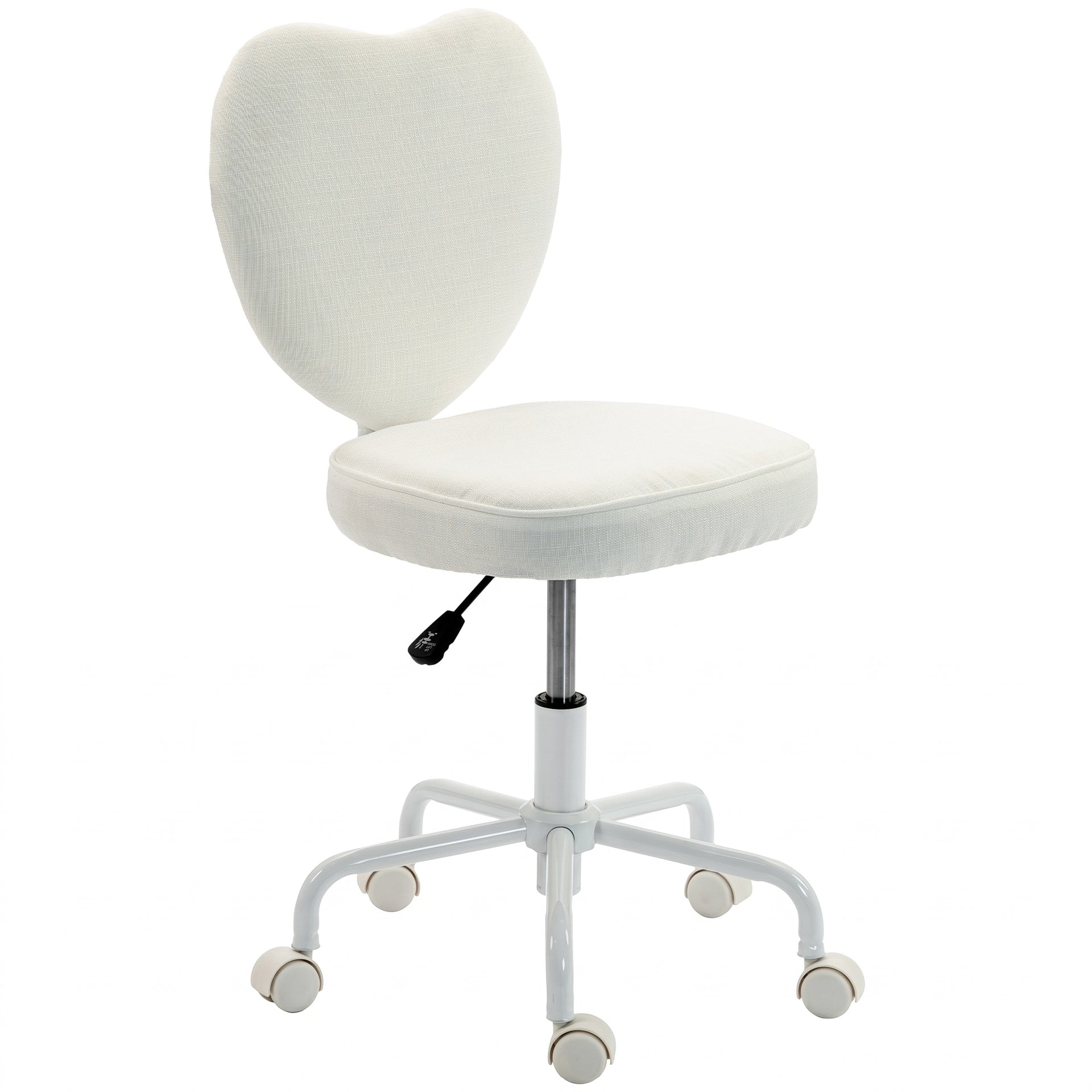 HOMCOM Heart Love Shaped Back Design Vanity Chair,  Office Chair with Adjustable Height and 360 Swivel Castor Wheels, White