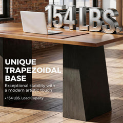 HOMCOM 63 Inch Computer Desk with Trapezoidal Frame Light Walnut and Black