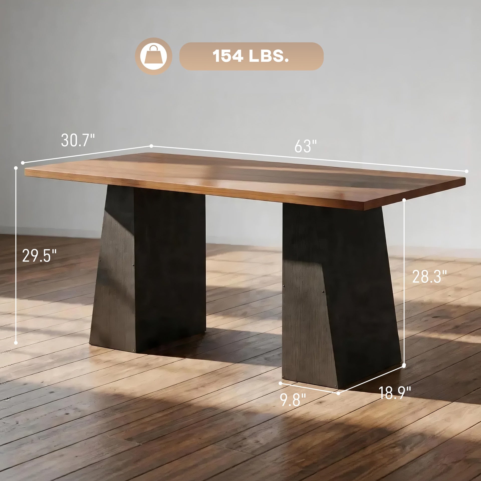 HOMCOM 63 Inch Computer Desk with Trapezoidal Frame Light Walnut and Black