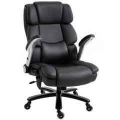 HOMCOM Big and Tall Office Chair with Airbag Lumbar Support, Pet-Friendly Fabric Desk Chair with Flip-Up Armrests, Black