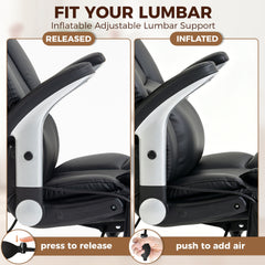 HOMCOM Big and Tall Office Chair with Airbag Lumbar Support, Pet-Friendly Fabric Desk Chair with Flip-Up Armrests, Black