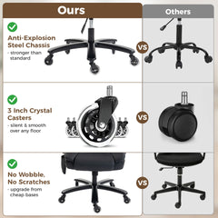 HOMCOM Big and Tall Office Chair with Airbag Lumbar Support, Pet-Friendly Fabric Desk Chair with Flip-Up Armrests, Black